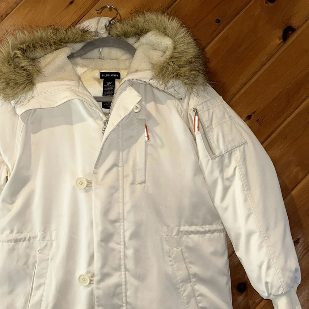 Polo Ralph Lauren white down and waterfowl feather girls puffer coat parka